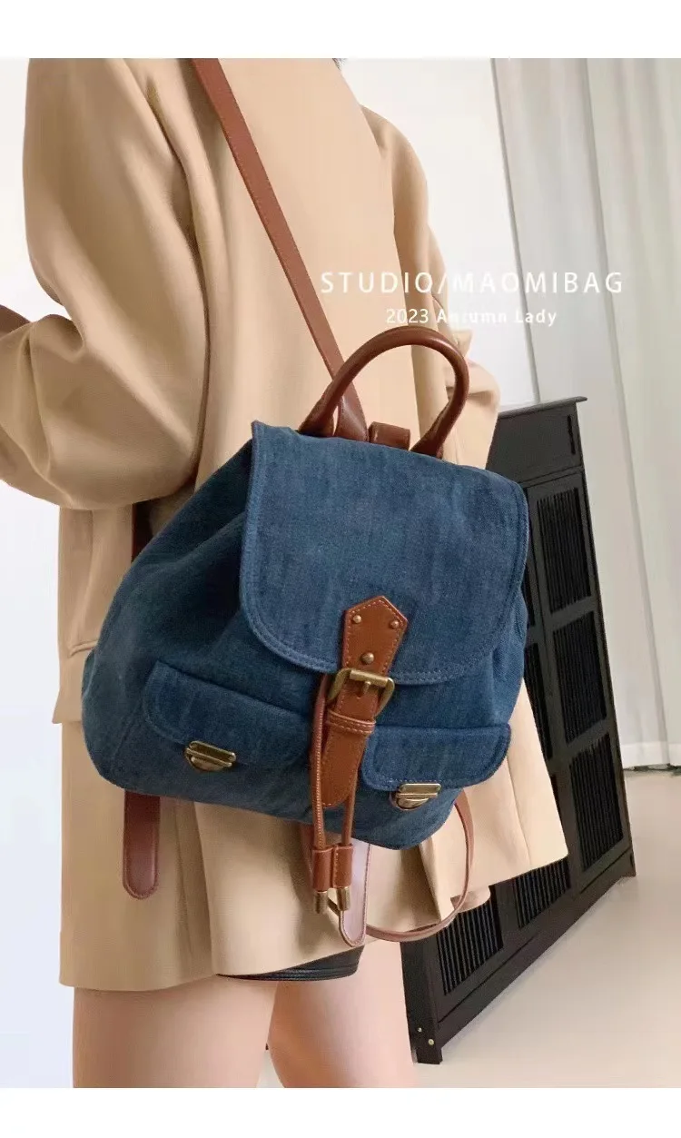 2023 new denim canvas backpack all casual handbag travel bag student backpack bag color bag