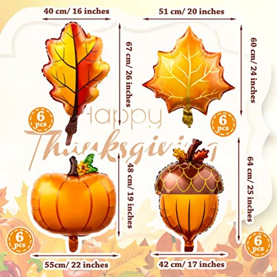 24-pack herfst Thanksgiving-ballonnen met pompoen esdoornblad en dennenappels ontwerp voor feestdecoraties met herfstthema, ideaal voor