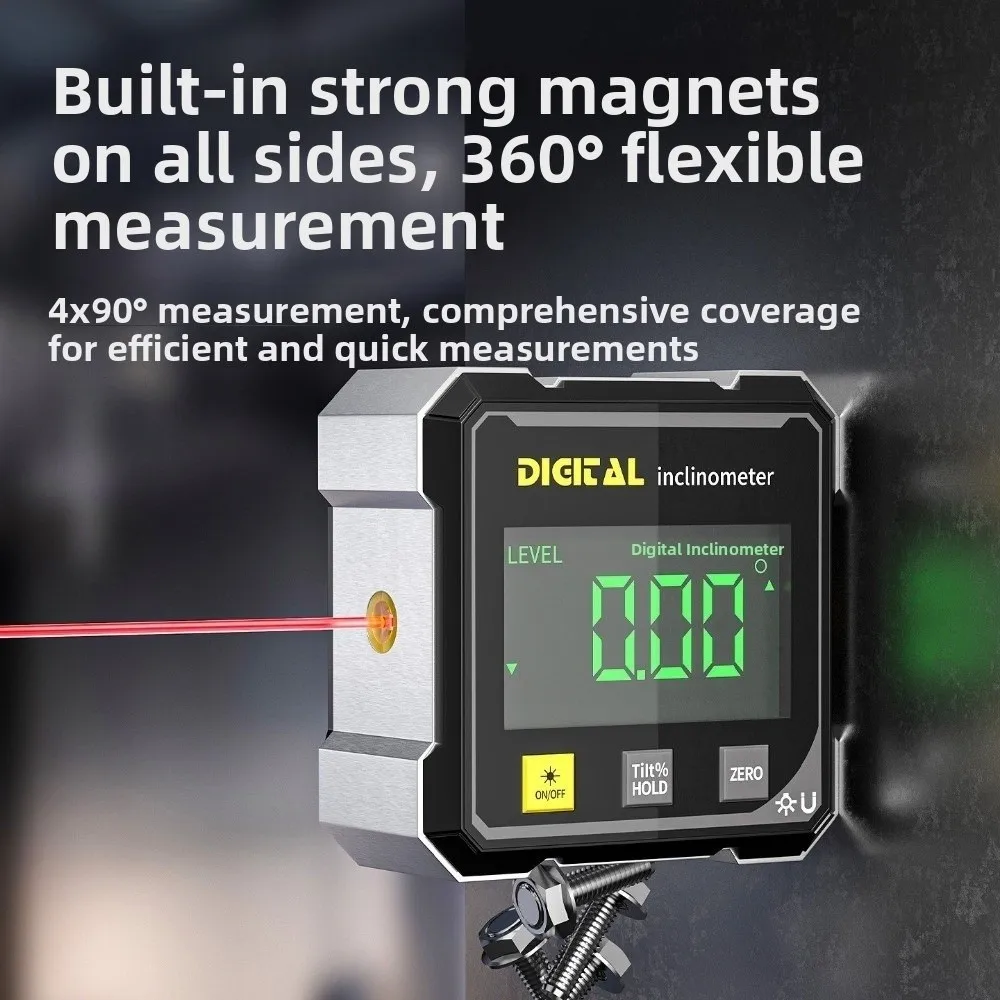 Four Sided Display Angle Gauge Magnetic Suction Digital Display Level Protractor Inclinometer Accurate Compact Tilt Angle Box