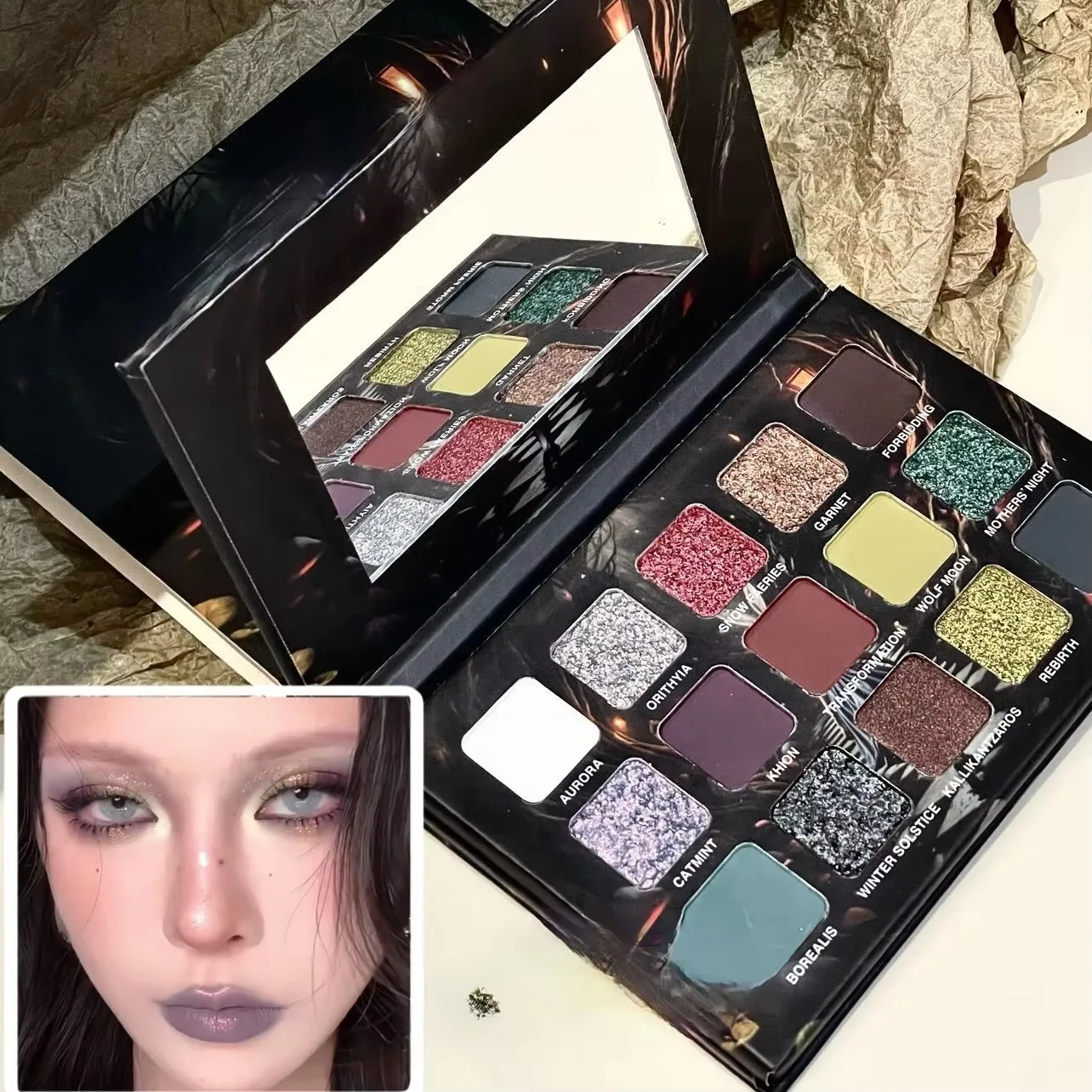 

Палетка теней для век Purple Chameleon, 15 цветов: шиммер, глиттер, матовые и металлические оттенки для макияжа на Хэллоуин, легко наносится