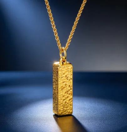 Burst flash broken ice ice quartet to wealth small gold bar pendant with collarbone chain female 9999gold
