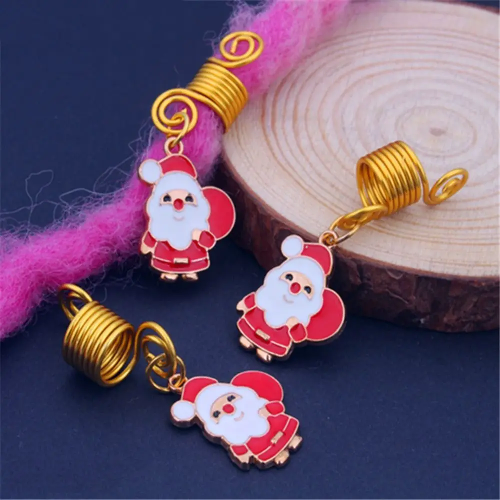 

3 Pcs Gold Color Christmas Hair Ring Hair Braid Charm Dreadlocks Bead DIY Santa Claus Hair Braid Tubes Gift