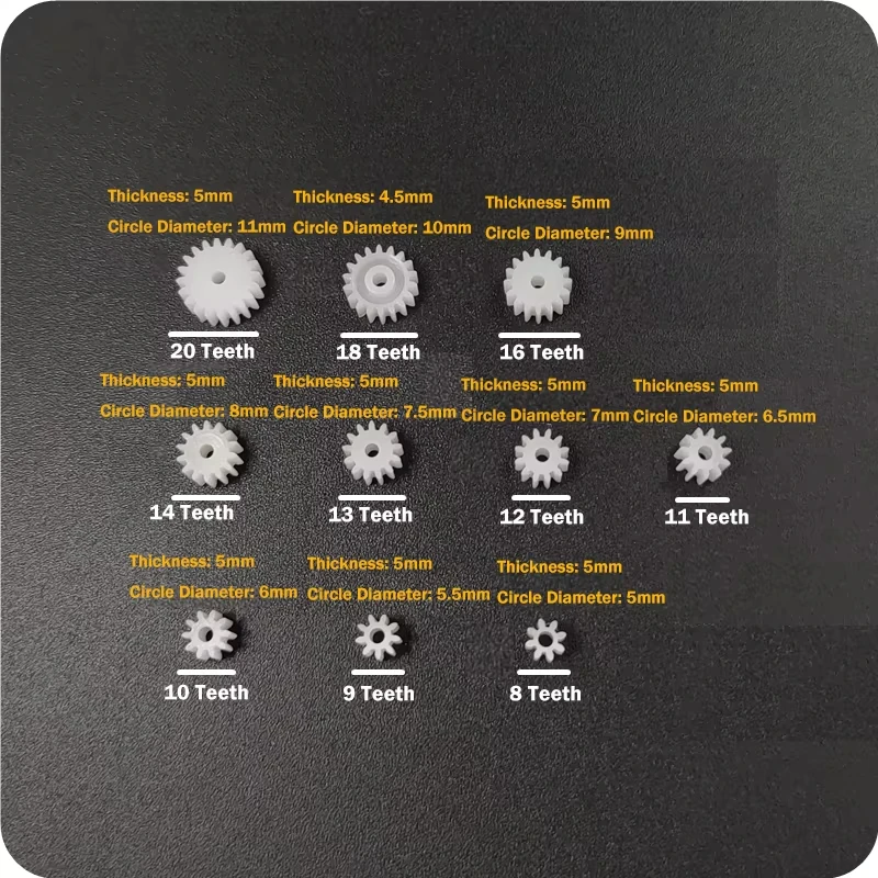 100pcs 0.5M Modulus Small Motor Plastic Gear 8/9/10/11/12/13/14/15/16/18/20 Teeth 2mm Shaft Toy RC Car Transmission Gear