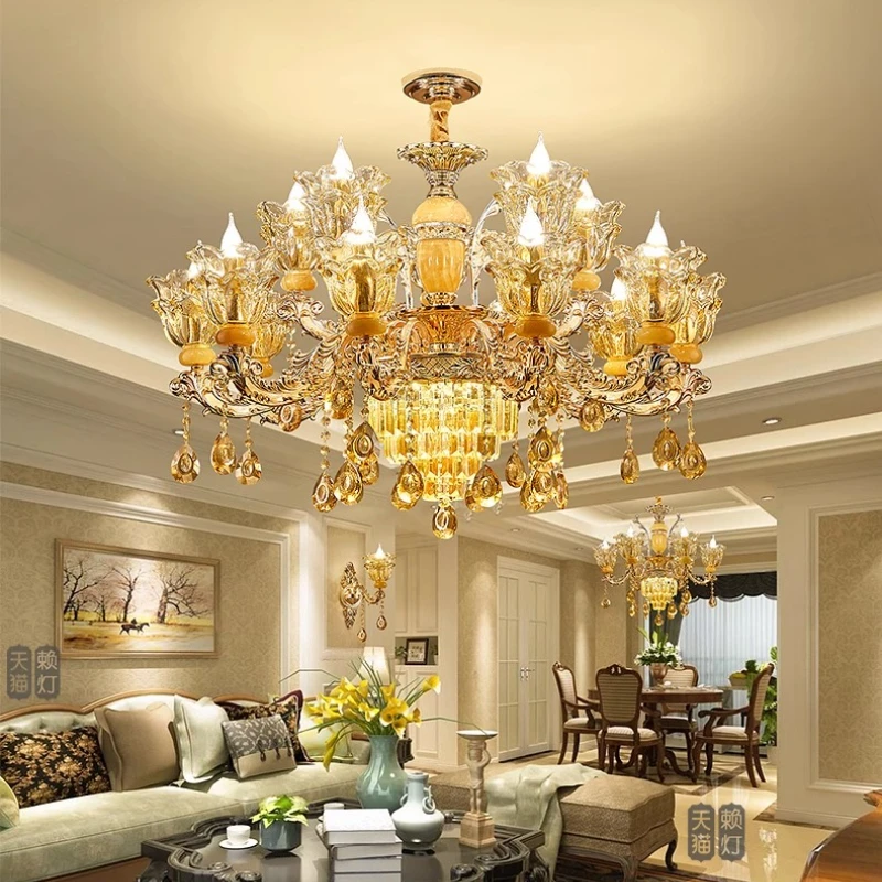 

European Crystal Chandelier High-End Living Room Light Bedroom Luxury Lighting Villa Hall Hotel Hanging Lamps Home Decor