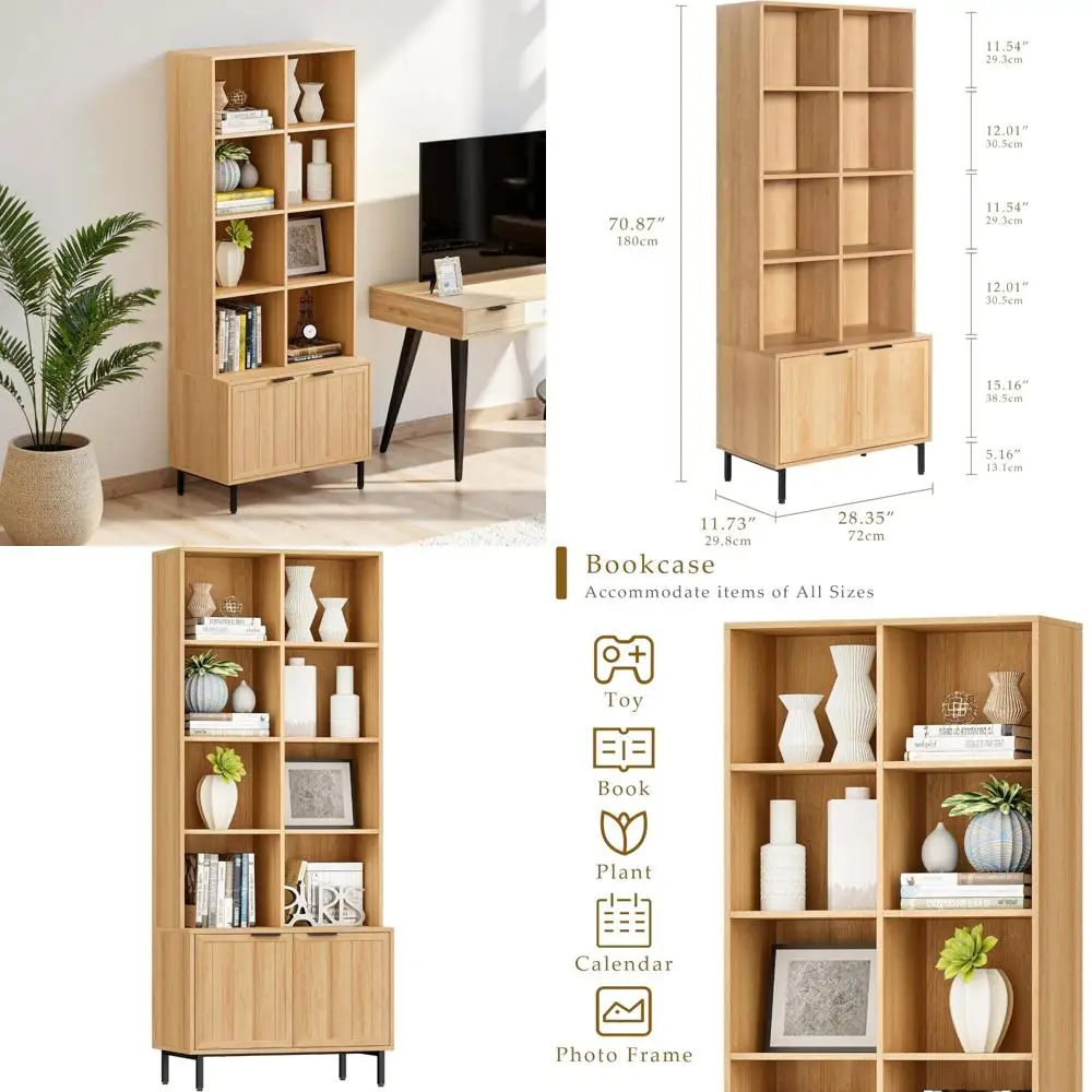 Большой книжный шкаф в стиле фермерского дома 71, с 4 регулируемыми полками и дверцами для гостиной