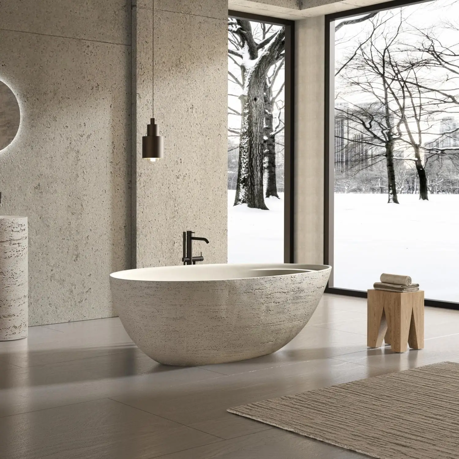 Any Size Custom Natural Beige Roman Travertine Bathtub Freestanding Soaking Tub Luxury Villa Hotel Easy Clean Heat Retaining Dur
