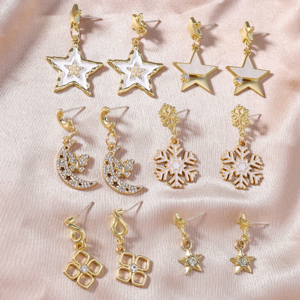 Aihua Goldfarbene Polaris-Stern-Ohrringe für Damen, Kristallsterne, Tropfenohrringe, modisch, für den täglichen Gebrauch, Hochzeit, Party, Schmuck, Geschenke – Detail 8