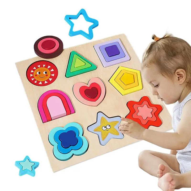 

Toddler Wooden Puzzles Geometric Jigsaw Puzzles Montessori STEM Toys Develop Fine Motor Skills Early Educational Toy For Boys