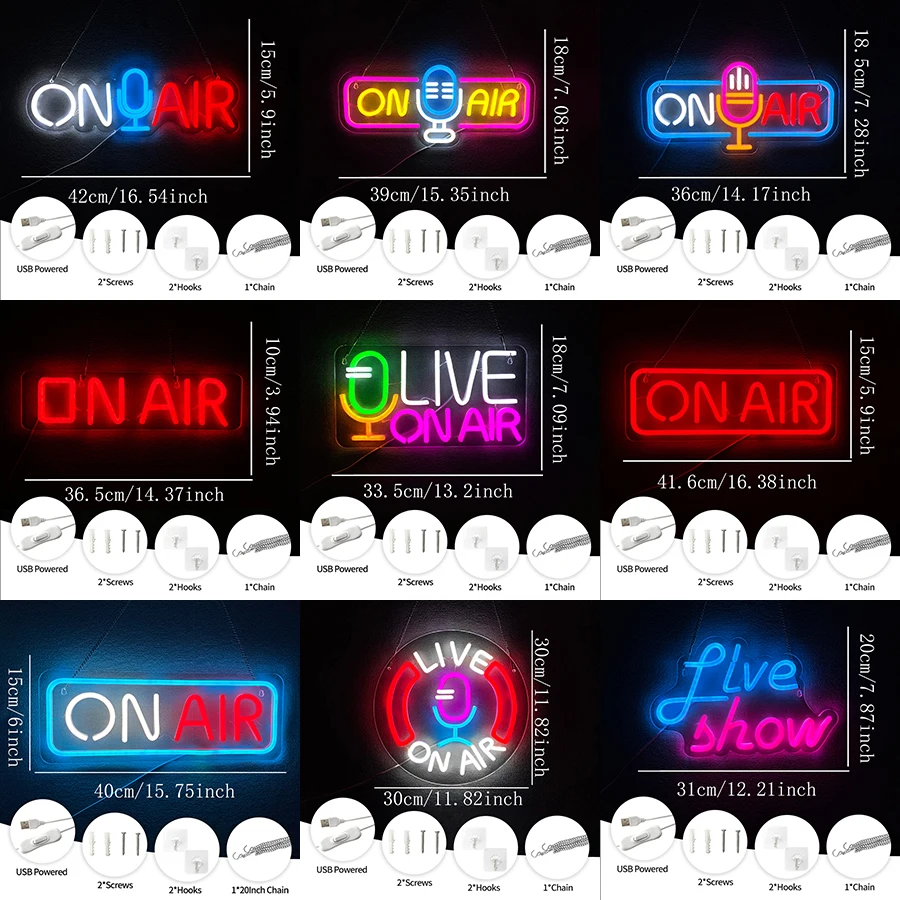 On Air Neon Sign for Wall Decor,Live Show LED Artwork Décor for Live Room, Game Room, Broadcasting Room,Music Studio,USB Powered