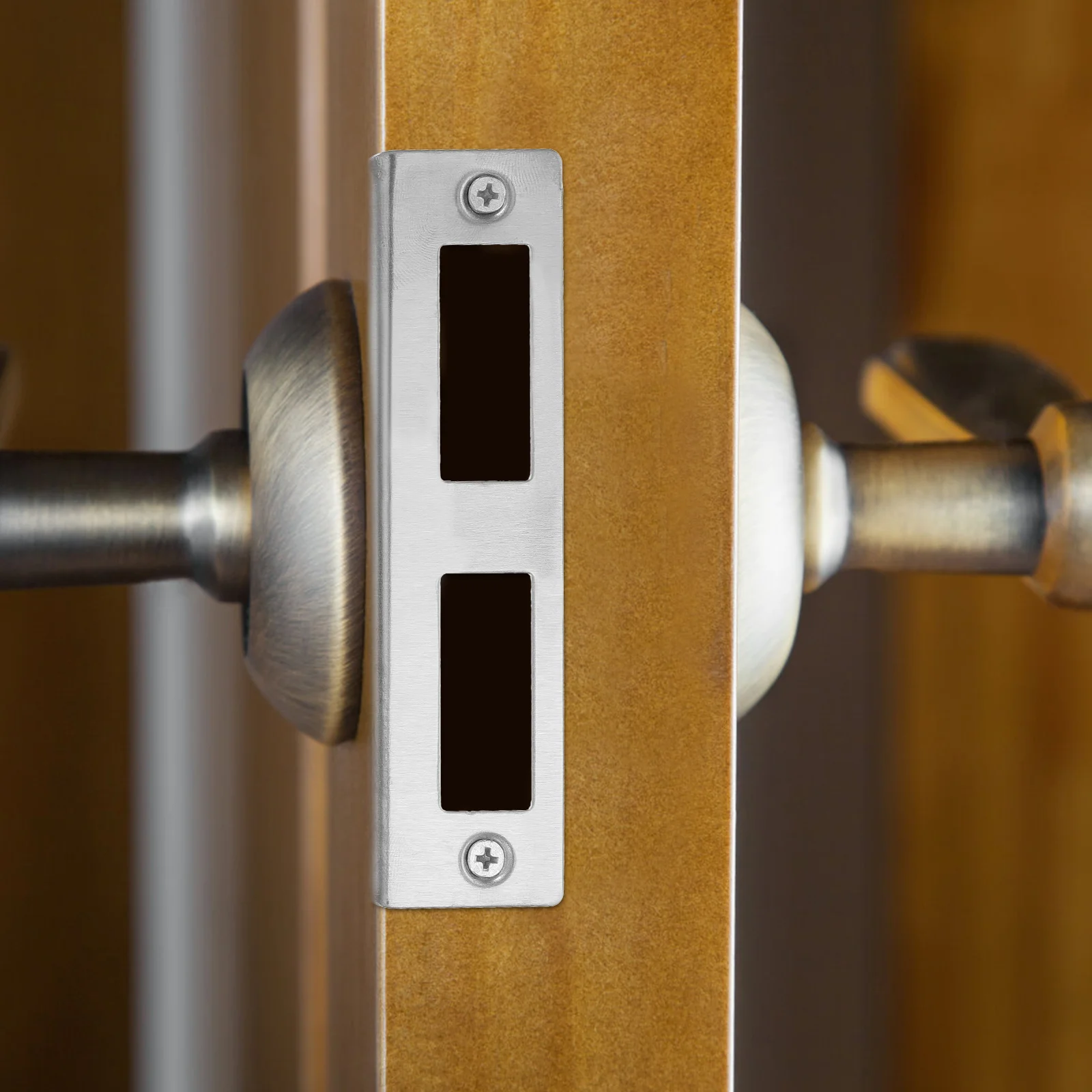 

4Sets Door Strike Plates Stainless Steel Deadbolt Door Hole Cover Plate Reinforcement Kit for Residential Commercial Use