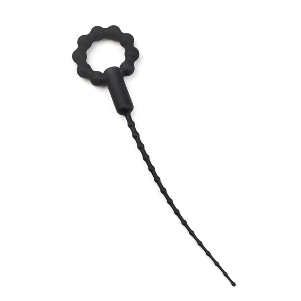 Silicone Beaded Urethral Sound, Manual Dilator with Ring Pull Handle, Male Intimate Fetish Toy 18+