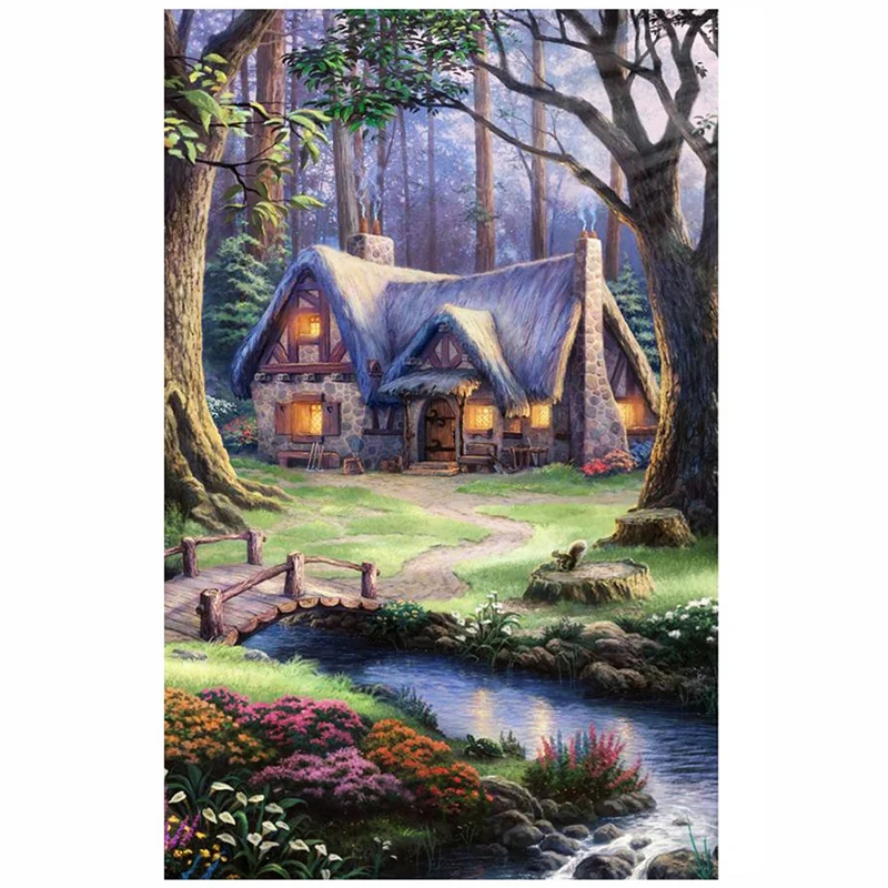 2Set DIY Round Diamond Diamond Painting Exquisite Diamond Painting Set, Landscape Sailboat & Cabin In The Forest