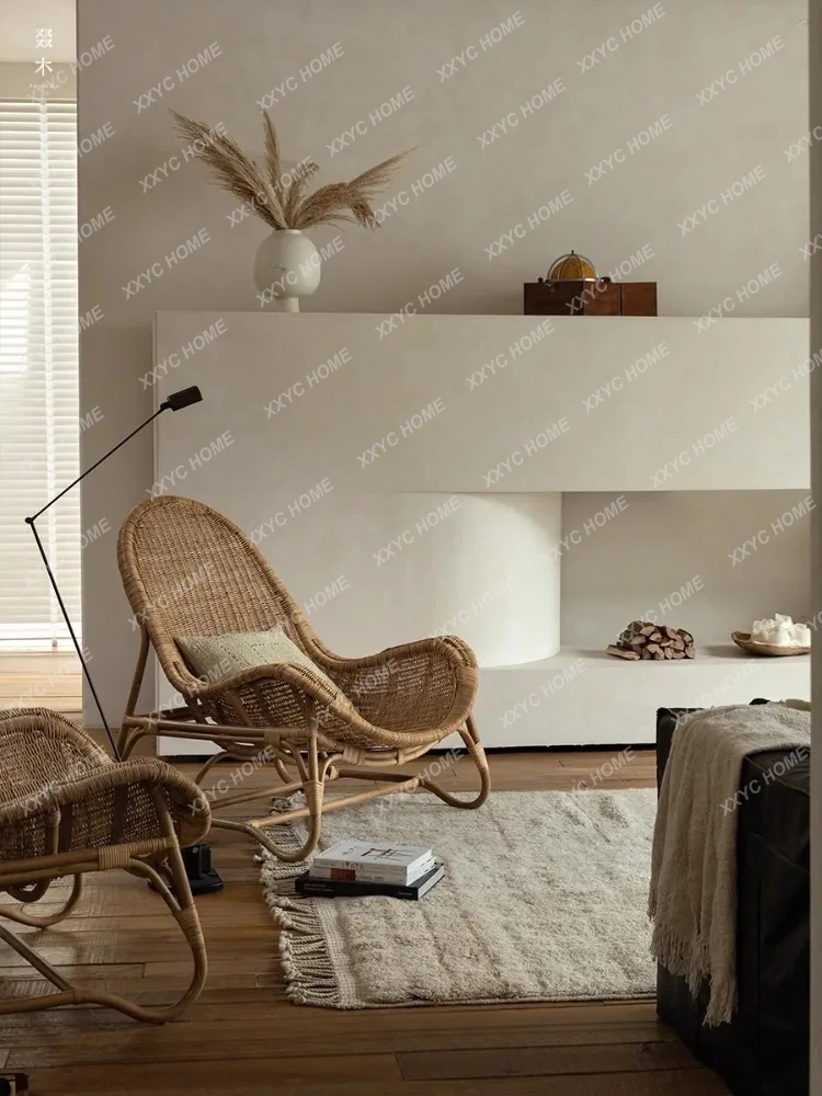 Südostasien Rattan Kunst Natürliches Rattan Vintage Chic Stil Designer Balkon Freizeit Stuhl Sofa Liege Wohnzimmermöbel