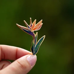 Bird of Paradise Plant Hard Enamel Pin Orange Tropical Jewelry Gift for Nature Lover Botanical Brooch, Accessories for Gardeners