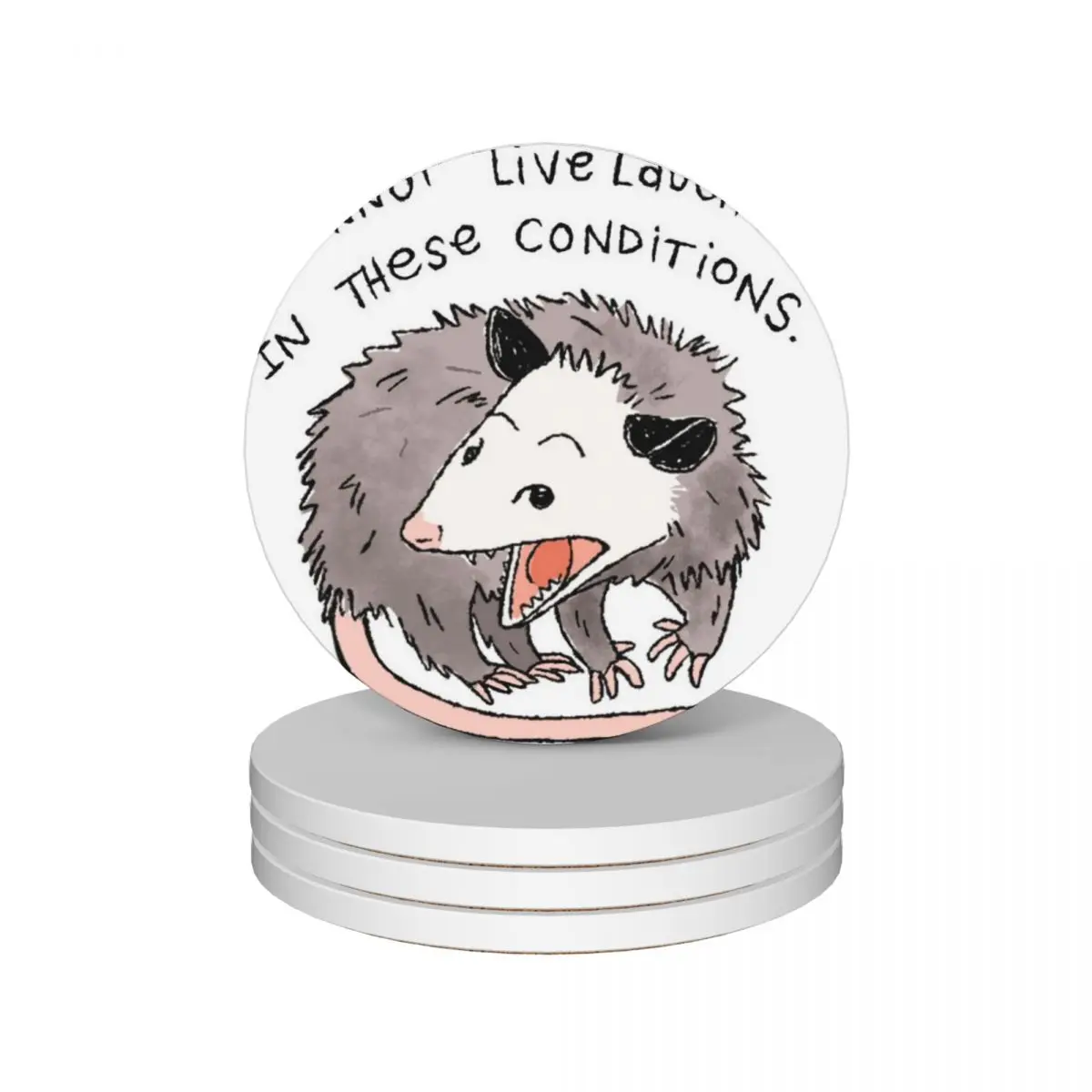 

Opossum Live Laugh Love Ceramic Coasters (Set of 4) for ceramics cup holder eat table anti slip Coasters