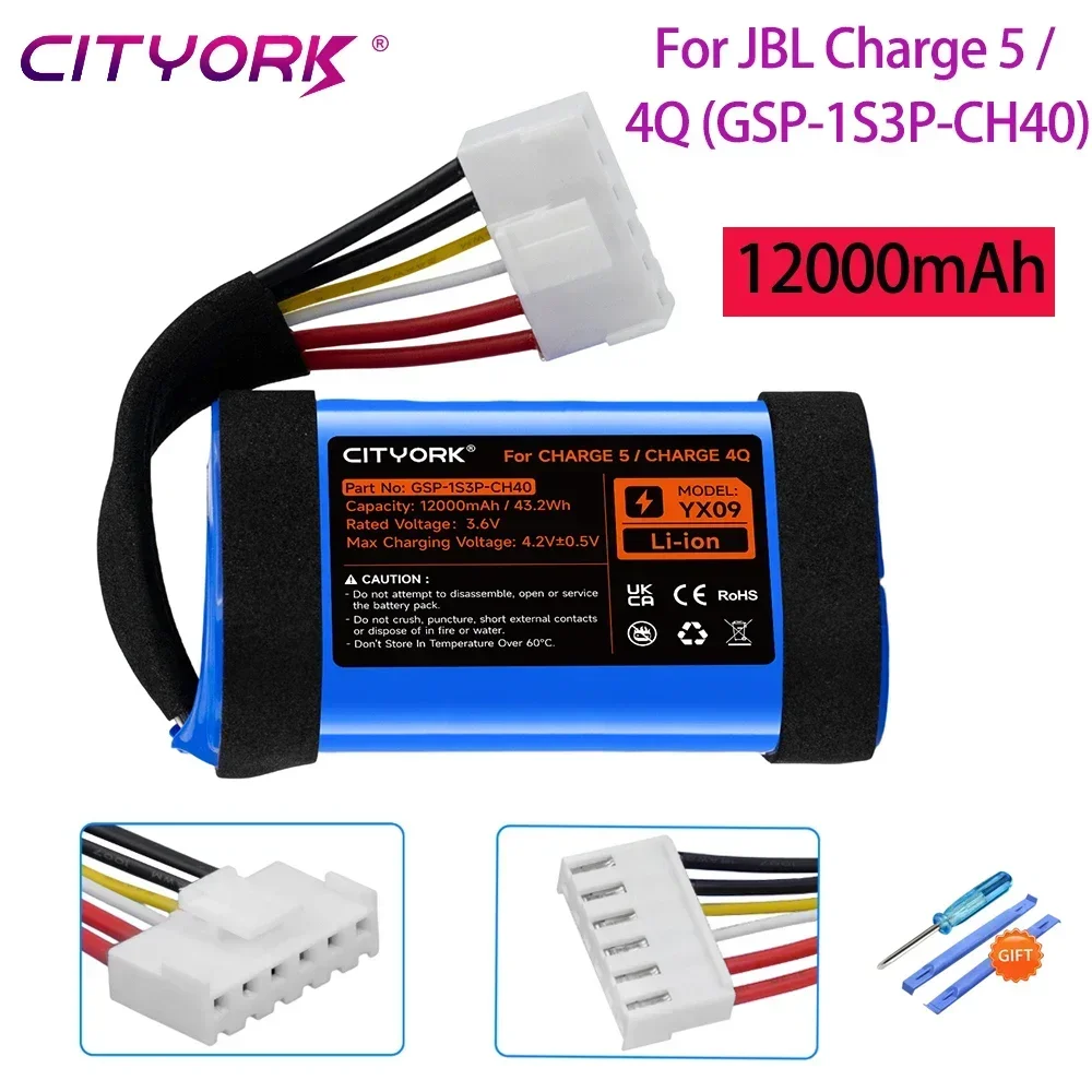 Batería de repuesto de 12000mAh para JBL Charge 5 Charge 4Q (GSP-1S3P-CH40), altavoz de iones de litio de 3,6 V, batería Charge5 inalámbrica Bluetooth