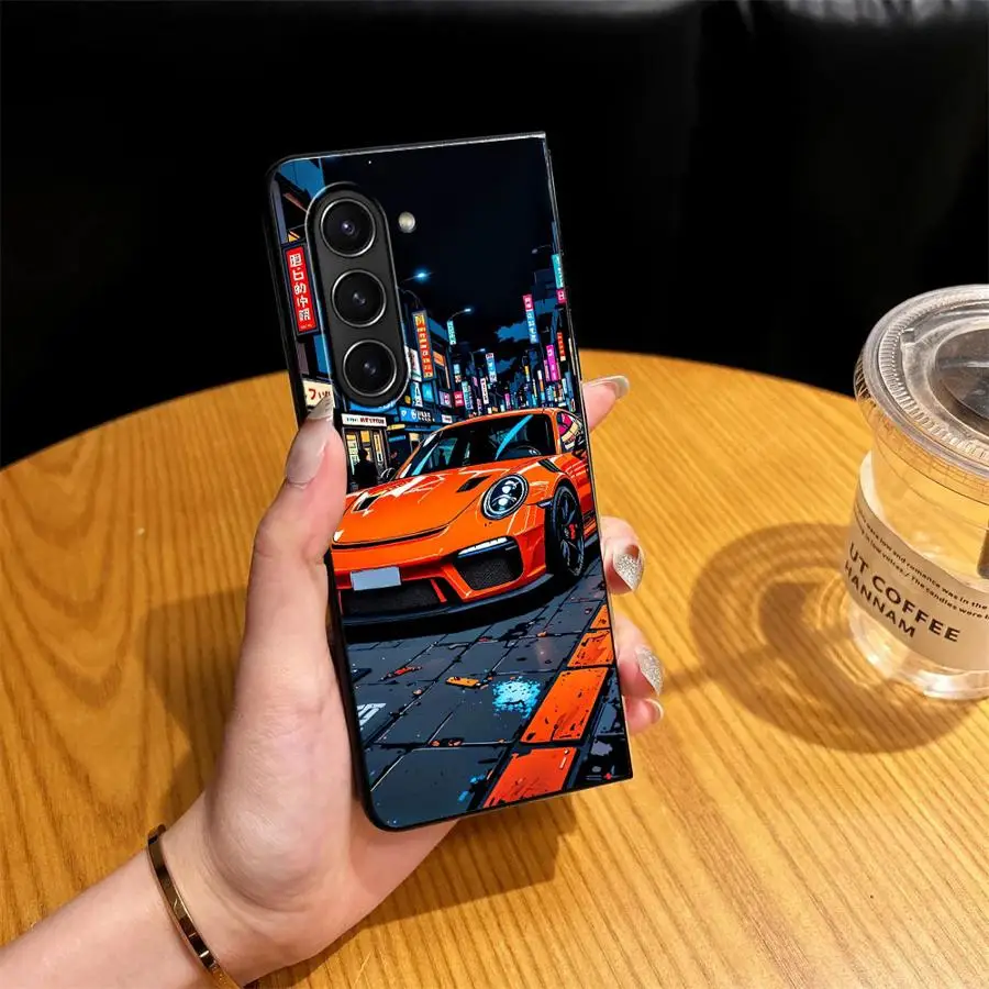 Case for Samsung Galaxy Z Fold 8 Ultra Z Fold 7 6 5 4 3 ZFold3 ZFold7 ZFold5 ZFold6 ZFold4 Phone Cover Neon City Sports Car