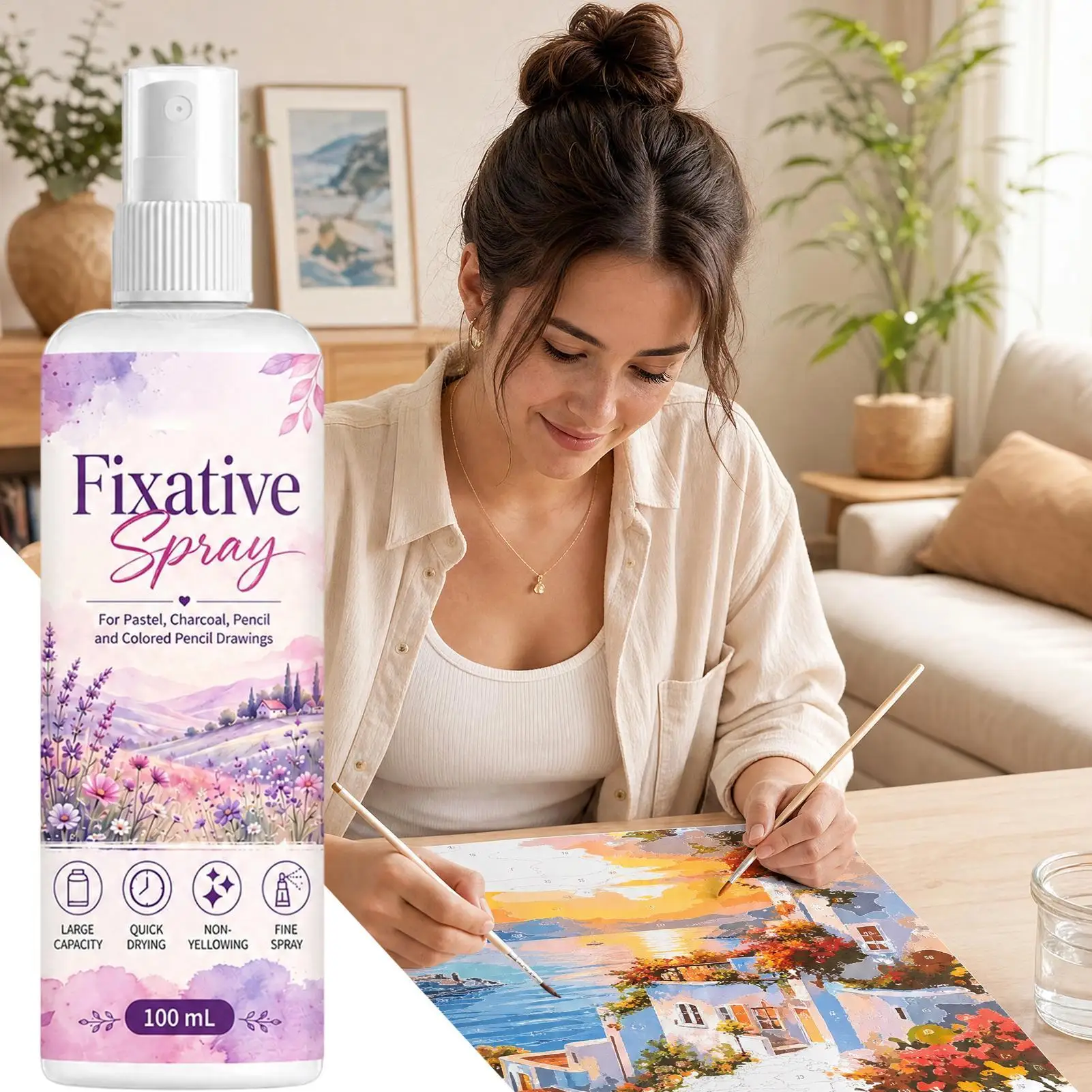 100ml UV Protection Fixative Spray Quick-Dry Sealer for Artwork, Matte/Glossy Finish for Watercolor Acrylic Oil Painting
