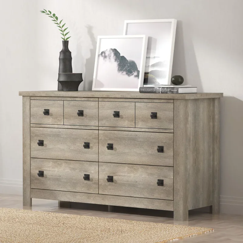 Farmhouse 6 Drawer Dresser, Driftwood Gray makeup table  vanity desk  vanity table with drawers