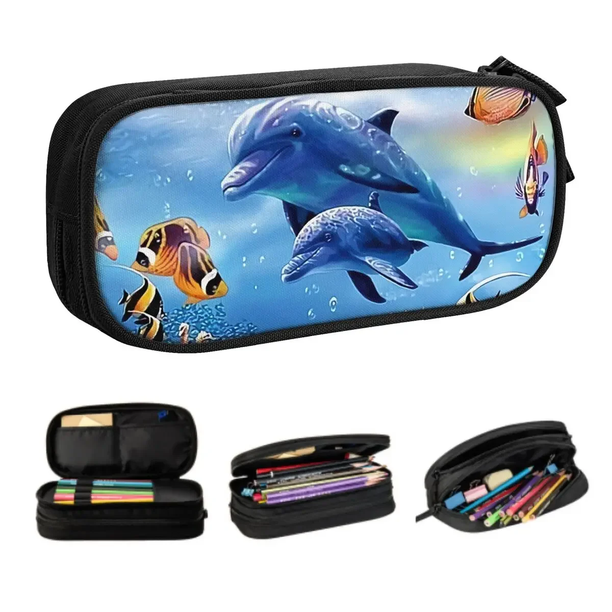 

Custom Sea Dolphin Fish Cute Pencil Cases Girls Boys Large Capacity Ocean Animal Pencil Pouch Students Stationery