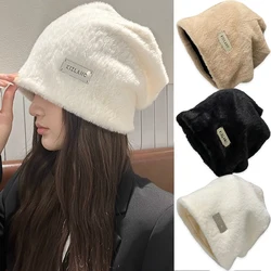 2024 New Fashion Rabbit Fur Y2k Beanies for Women Soft Warm Fluffy Angola Winter Hat Female Windproof Bonnet Hat Skullies Cap