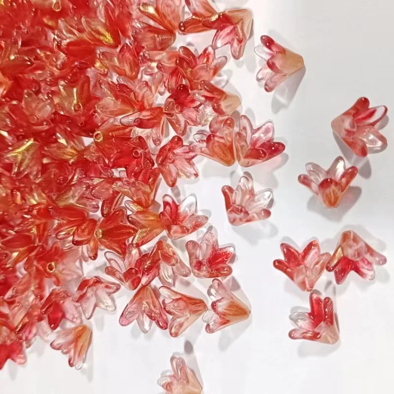 30Pcs 12MM Gradient Color Lily Flower Czech Crystal Glass Beads for Jewelry Making Hairpin Handmade Diy Bracelet Accessories