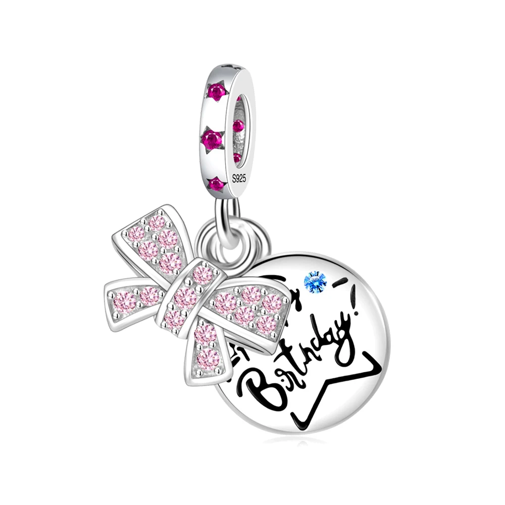 Pan Charms Original Bow Happy Birthday Dangle Charm Bracelet Pendant Jewelry Birthday Gift