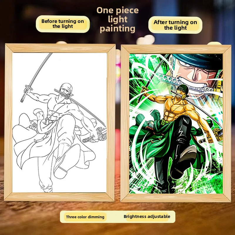 

One Piece Roronoa Zoro Anime Cartoon Cute Student Poster Light Painting Bedroom Atmosphere Night Light Decoration Gift