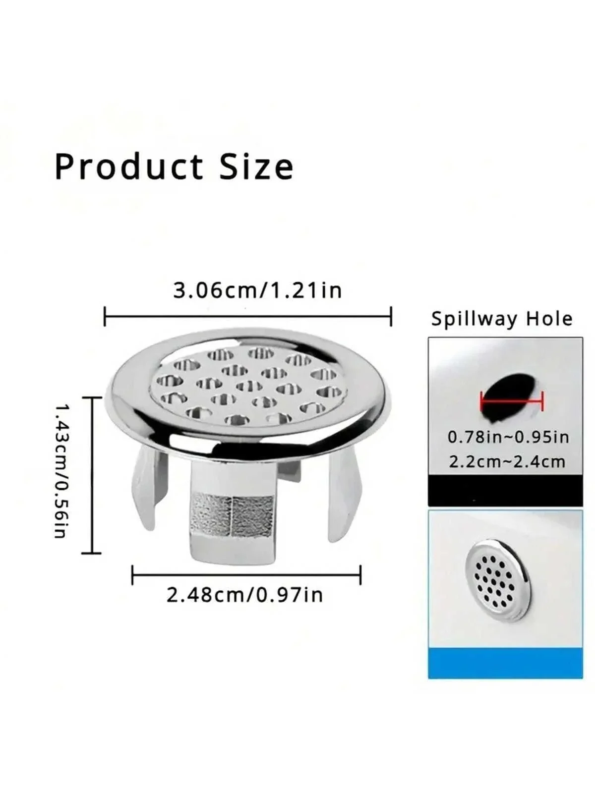 2pcs/4pcs Chrome-Plated Circular Overflow Ring Inserts Replacement Parts For Bathroom/Kitchen Sink, Drain Cover Accessory