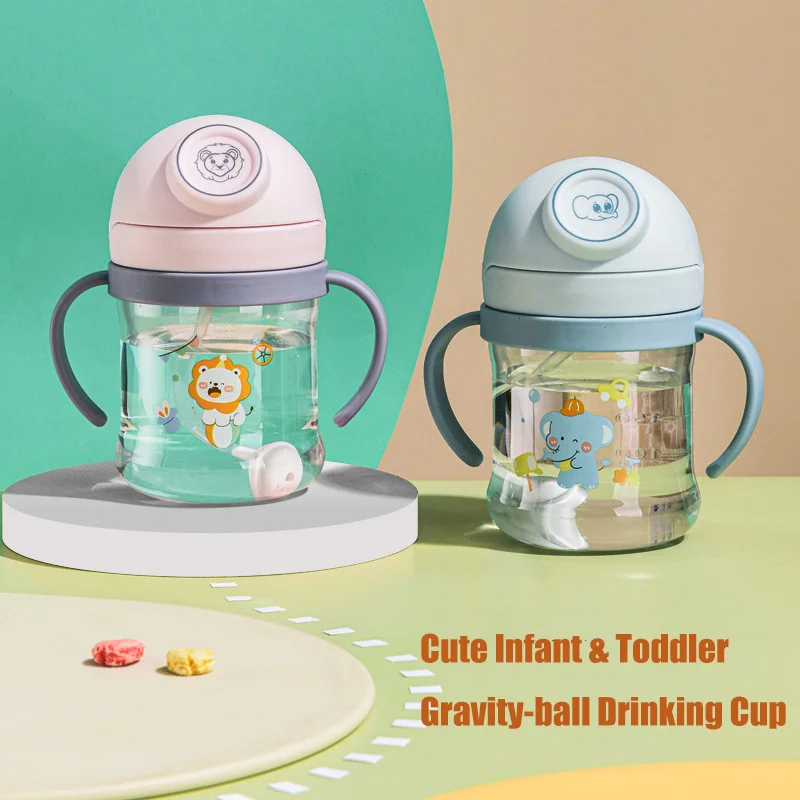 

Spill Proof Baby Cup With Straw Weight Ball Baby Training Sippy Cups Anti-choking Children's Water Bottle With Handle Baby Stuff