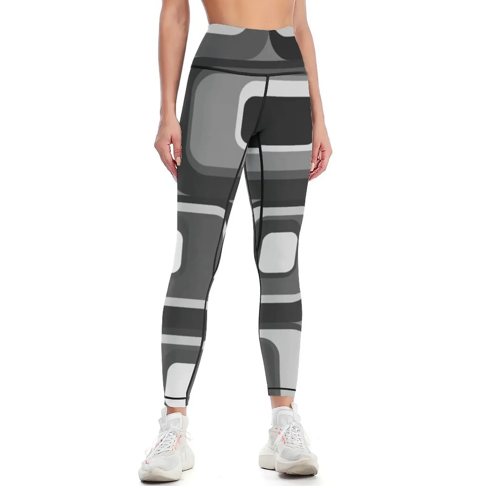 

monochrome retro mid century pattern Leggings gym wear gym pants sporty woman push up Women's sportswear Womens Leggings