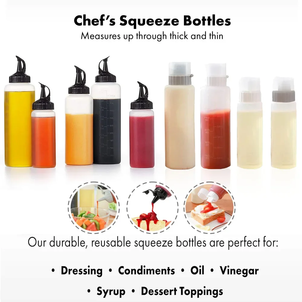 

Sauce Squeeze Bottle, Plastic Clear Measurable Condiment Squeeze Bottle with Leak Proof Cap for Ketchup Jam Mayonnaise BBQ Oil