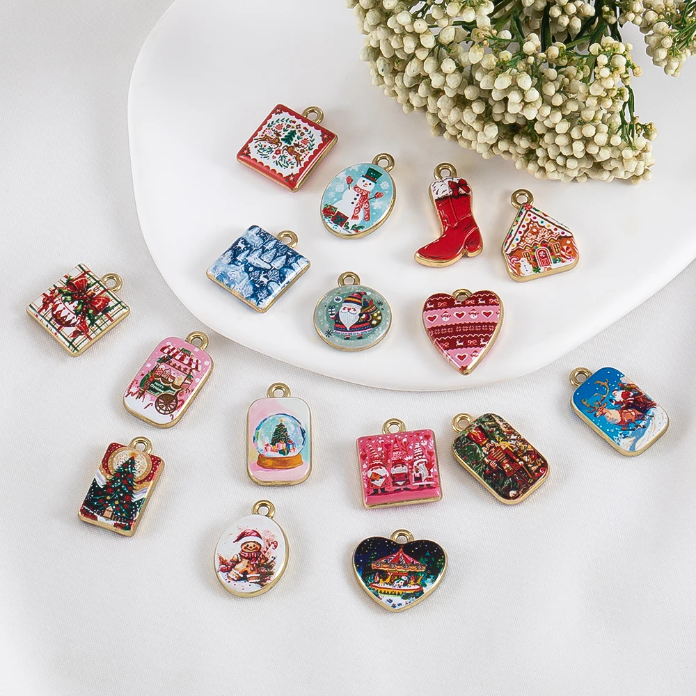 2Pcs Christmas Theme Santa Reindeer Snowman Alloy Enamel Pendants For Handmade Diy Earrings Bracelets Necklace Craft Supplies