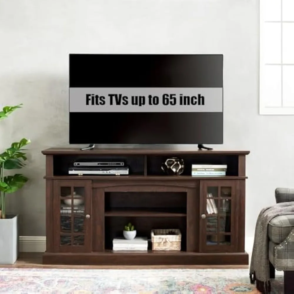 حامل تلفزيون اسبريسو - مركز ترفيه على الطراز الريفي الأمريكي التقليدي مع مساحة تخزين - يناسب تلفزيون 65 بوصة - وحدة تحكم الوسائط لـ l #4