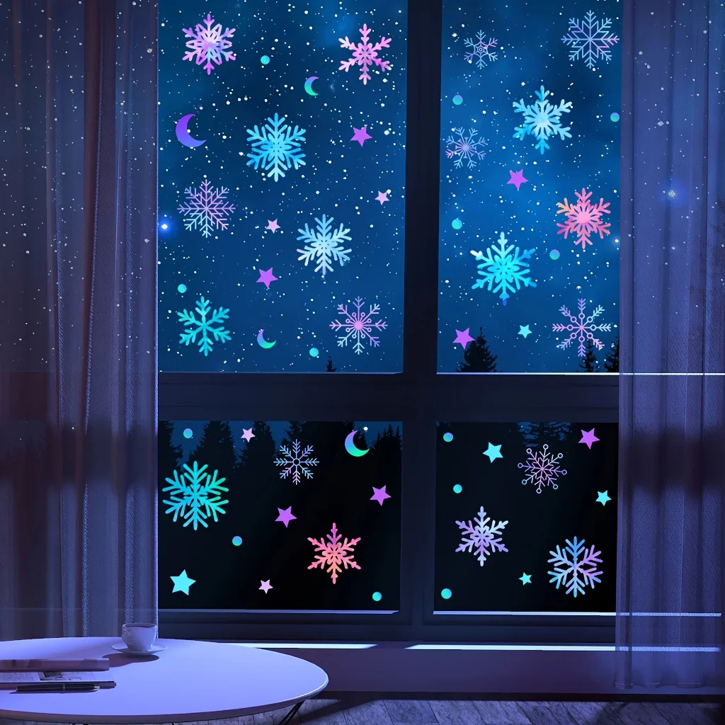 1set Luminous Christmas wall stickers moon stars, self-adhesive and detachable PVC material suitable for bedroom, living room