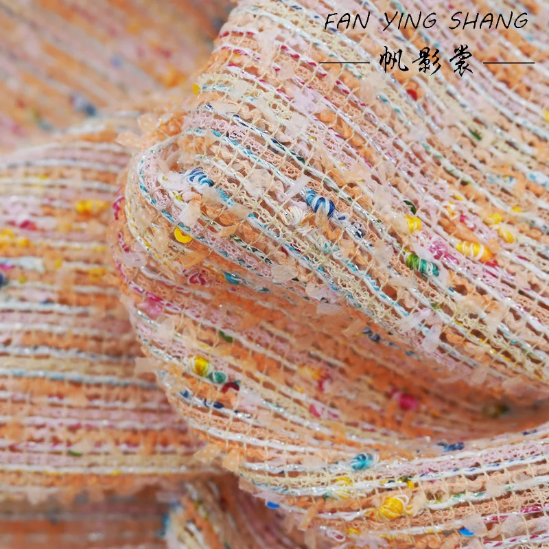 

Марлевая твидовая ткань с оранжевыми блестками и бабочками для пальто, платья Telas Para Costura Tissus Couture ткань, материал для шитья