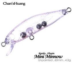 Chan’sHuang 30PCS Unpainted Blanks Bait 6cm 4.2g Rattles Flaoting Mini Minnow DIY Handmade Artificial Fishing Lure Tackle
