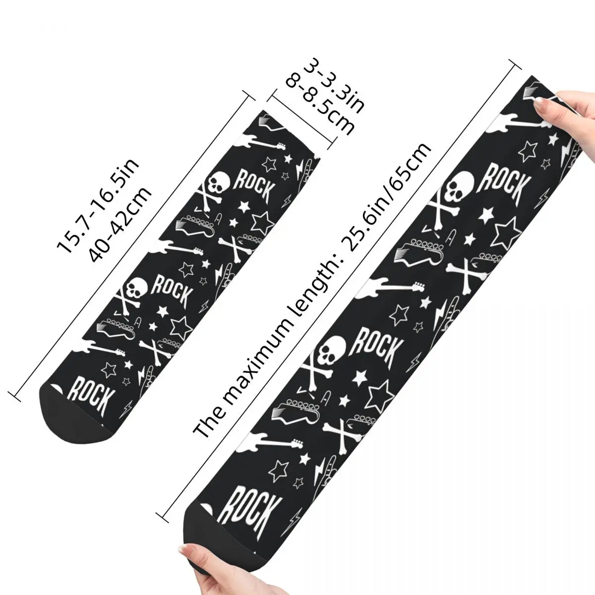 Hip Hop Retro Rocker Rock Music Pattern Crazy Men's Socks Heavy Metal 1960s Punk Unisex Harajuku Print Happy Crew Sock Boys Gift