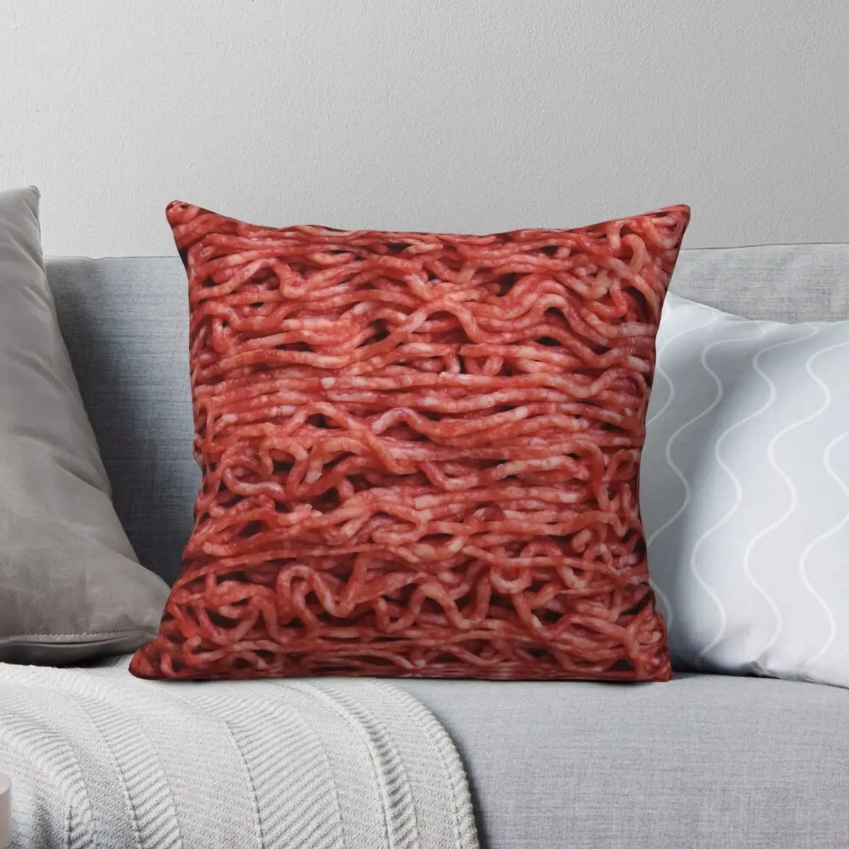 Real Minced Meat Pillowcase Polyester Linen Velvet Pattern Zip Decor Pillow Case Sofa Seater Cushion Cover