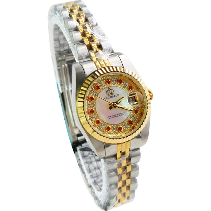 HK Luxury Brand  Red Rhinestone Lady Watch single Calendar Clock waterproof Woman Exquisite Rose Gold Steel Quartz Dress watches