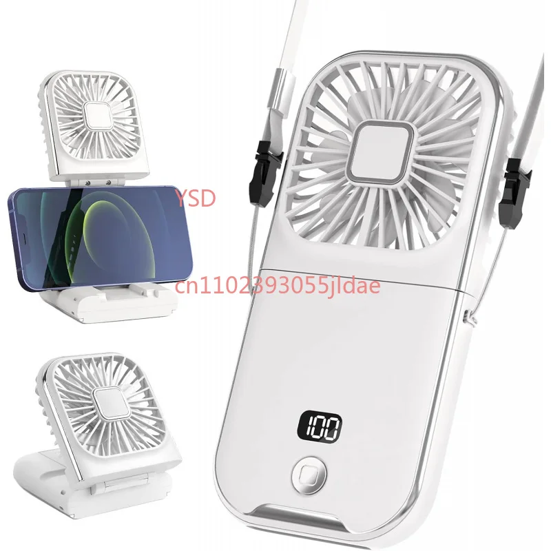 3000mAh Battery Operated Mini Neck Fan 4 Speed Adjustable Portable Electric Fan Fast Cooling