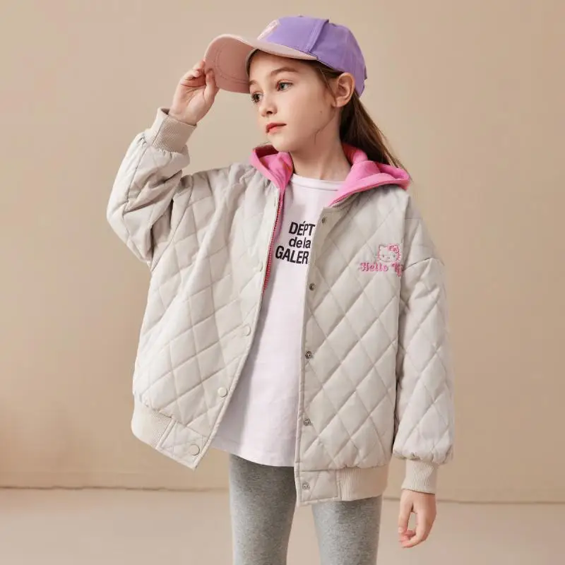 

Sanrio Y2K Хлопковая одежда Hello Kitty для девочек, зимнее хлопковое пальто из двух предметов, утепленное пальто Kawaii с капюшоном, модная куртка с героями мультфильмов