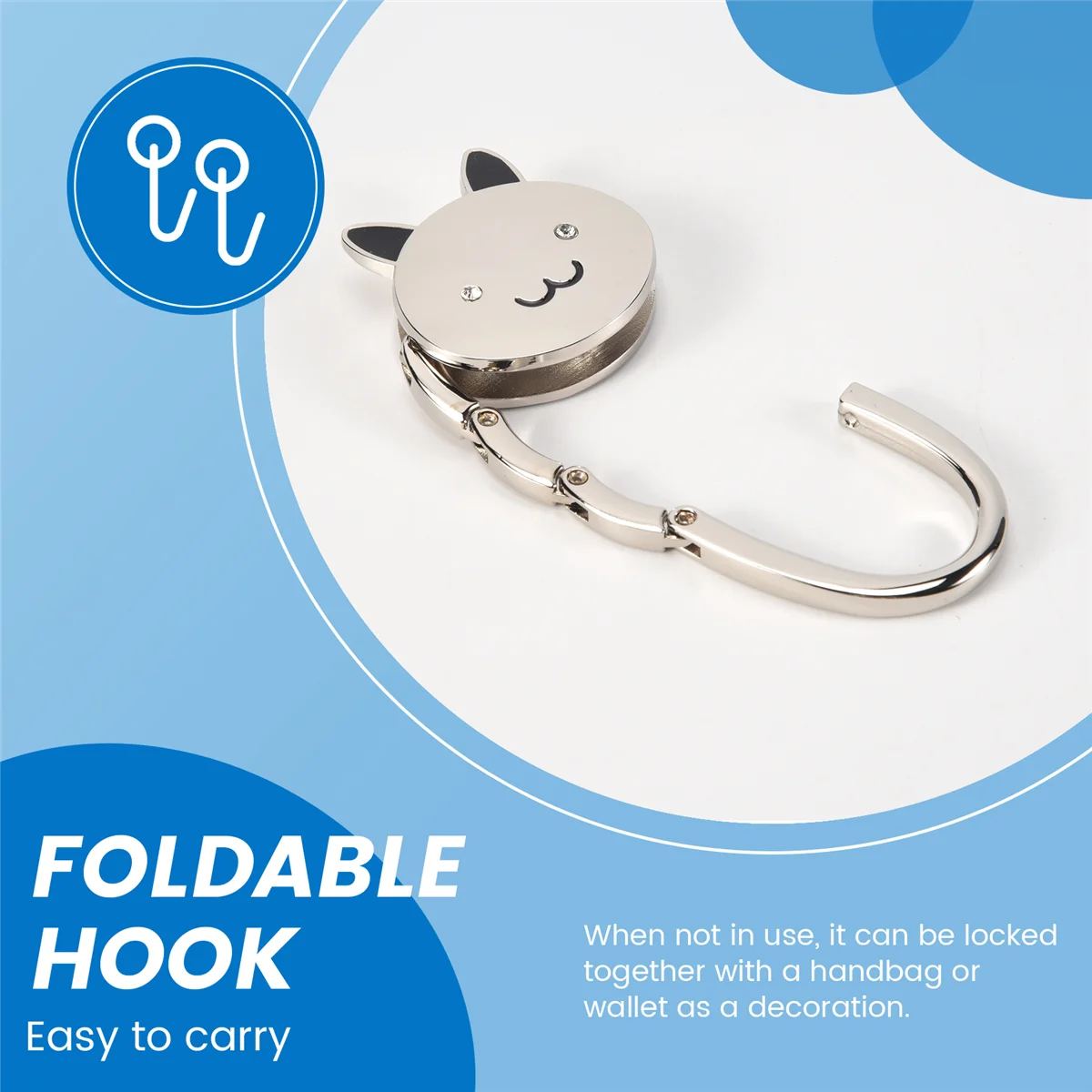 Cartoon Foldable Silver Tone Handbag Hook Antislip Rubber Base