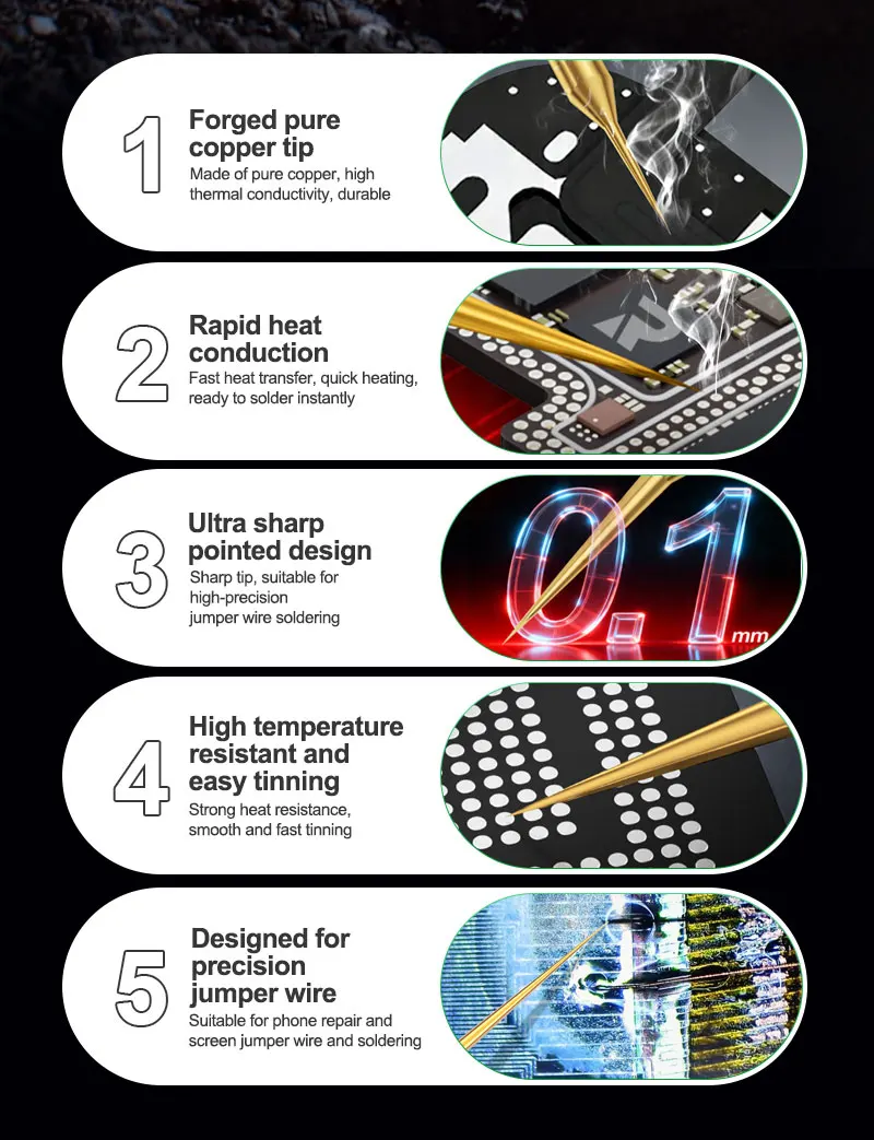 RELIFE 210-LI Ultra Sharp Pure Copper Soldering Iron Tip for Mobile Phone Screen Jumper Wire Phone Pad Repair Fast Heating