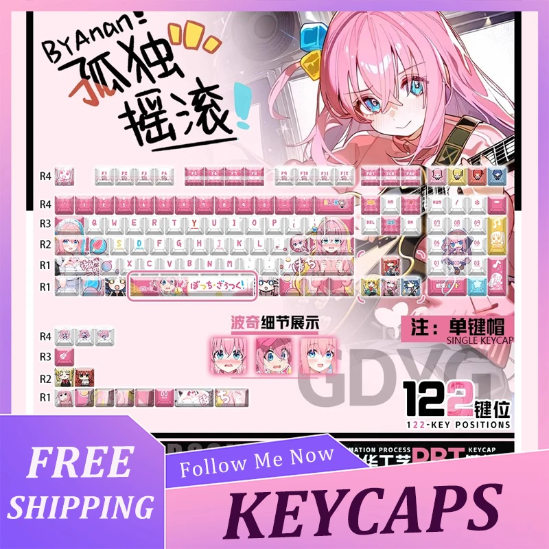 

Bocchi The Rock Keycap Gotoh Hitori Animation Peripheral Anime Pbt 122keys Keycaps Engraving/Side Carving Custom Accessory