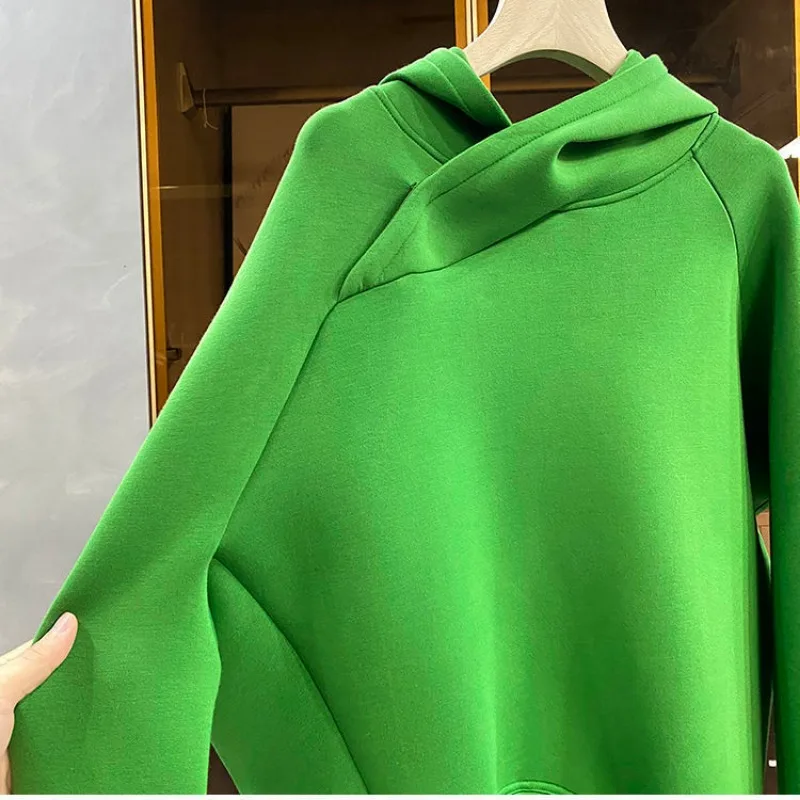 Green Tops Plain Cropped Sport Sweatshirts for Women Hoodies Female Clothes Hooded Korean Fashion Y 2k Vintage E Trend Designer