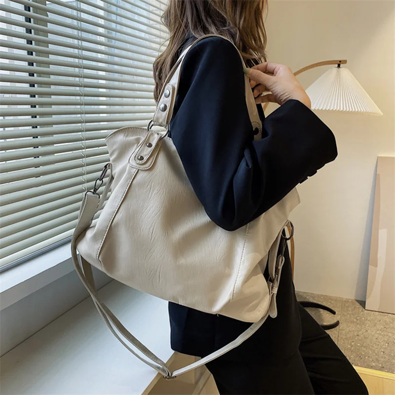 Bolsos de hombro negros de gran capacidad para mujer, bolso de compras grande, bolso cruzado de cuero suave de Color sólido, bolso de mano de viaje para mujer