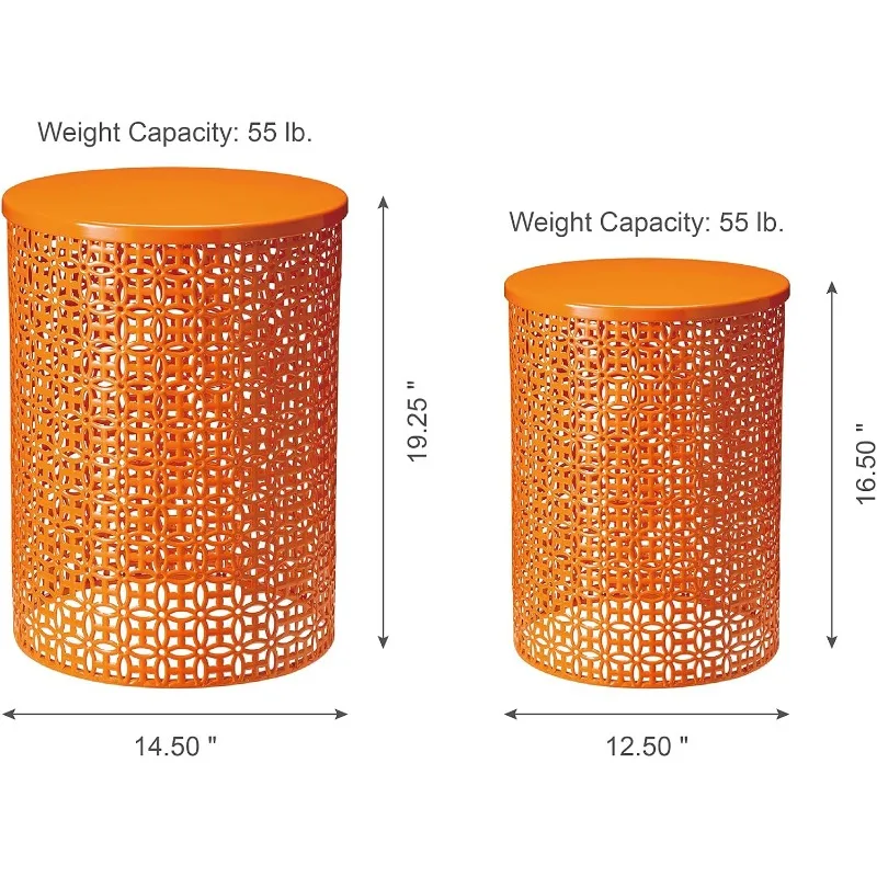 Ensemble de 2 tables d'appoint d'extérieur, tabouret de jardin décoratif pour intérieur et extérieur, table d'appoint moderne à cadre métallique