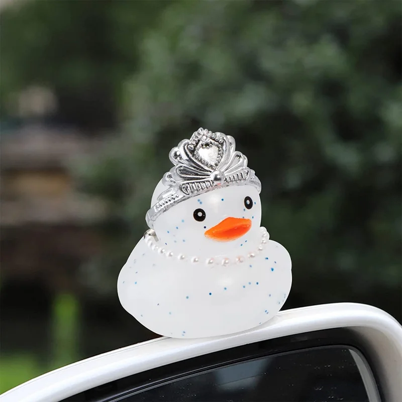 

Car Rubber Duck Decorations Ornament for Car Dashboard Cute Transparent Duck with Swim Ring Lady Hat Car Dashboard Accessories