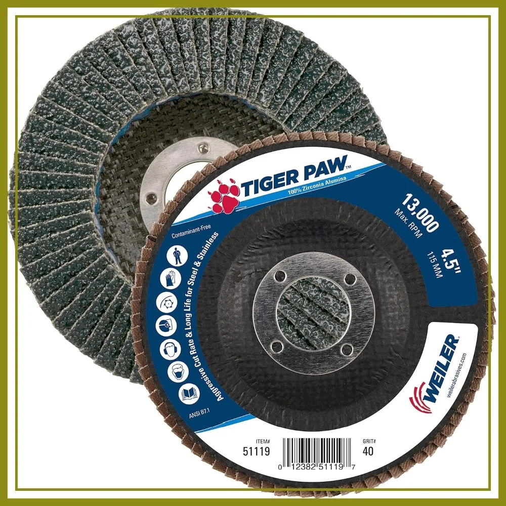 

4-1/2" 40 Grit Zirconium Flap Disc, Type 29 Angled, 7/8" Arbor, Pack of 10